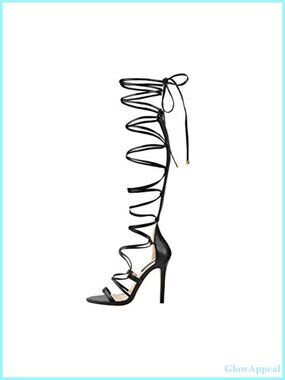 LISHAN Gladiator Knee High Sandals Open Toe Lace Up Criss Cross Strappy